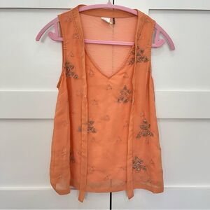 Anthropologie Akemi + Kim beaded chiffon tank top melon orange size XS